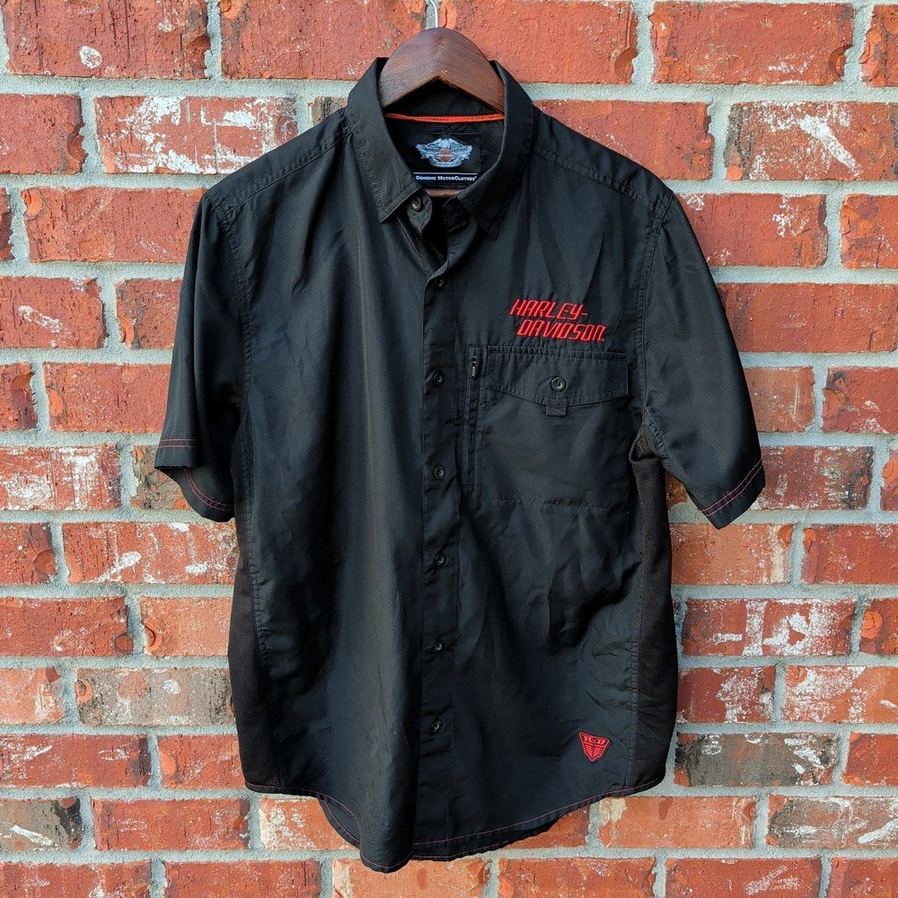 Harley-Davidson Performance Shirt Men M Black Ripstop Mesh Zip Pocket